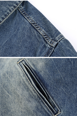 Men's SpringSummer 543g Washed Denim Loose Collar Zip Jacket