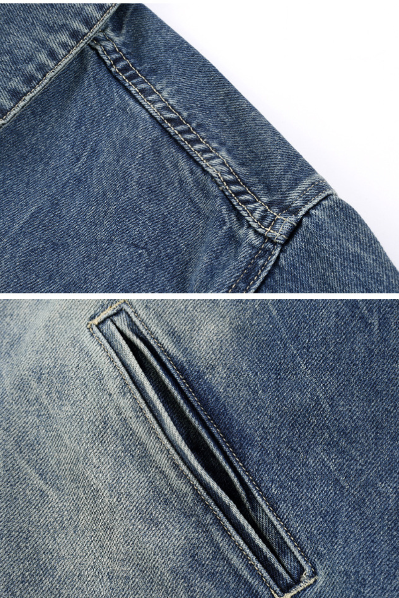 Men's SpringSummer 543g Washed Denim Loose Collar Zip Jacket