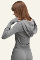 Women's Long Sleeve Deep V-Neck Slim Fit Hooded Top
