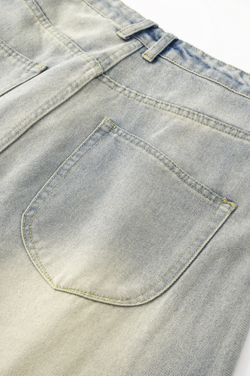 Men's Streetwear Washed Vintage Pleated  Wide Leg Jeans