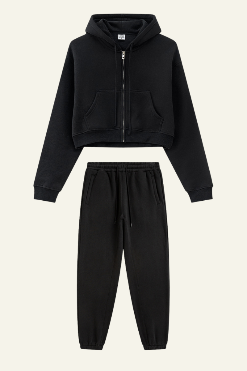 Women's Sports Set:Hooded Jacket And Cuffed Sweatpants