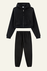 Women's Sports Set:Hooded Jacket And Cuffed Sweatpants