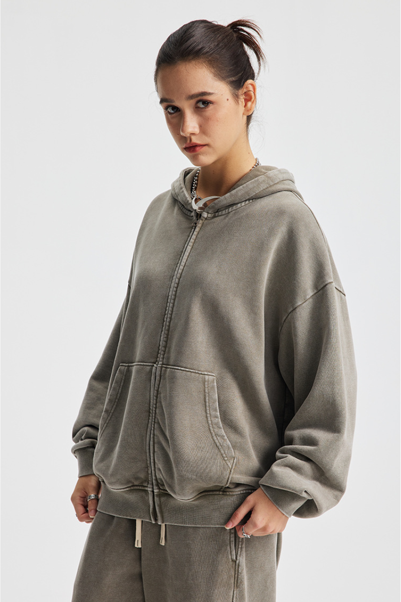Women's Cotton Washed Distressed Front Pocket Hooded Jacket
