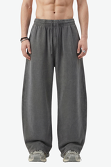 Unisex 360g Cotton Washed Elastic Curved Wide Pants