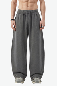Unisex 360g Cotton Washed Elastic Curved Wide Pants