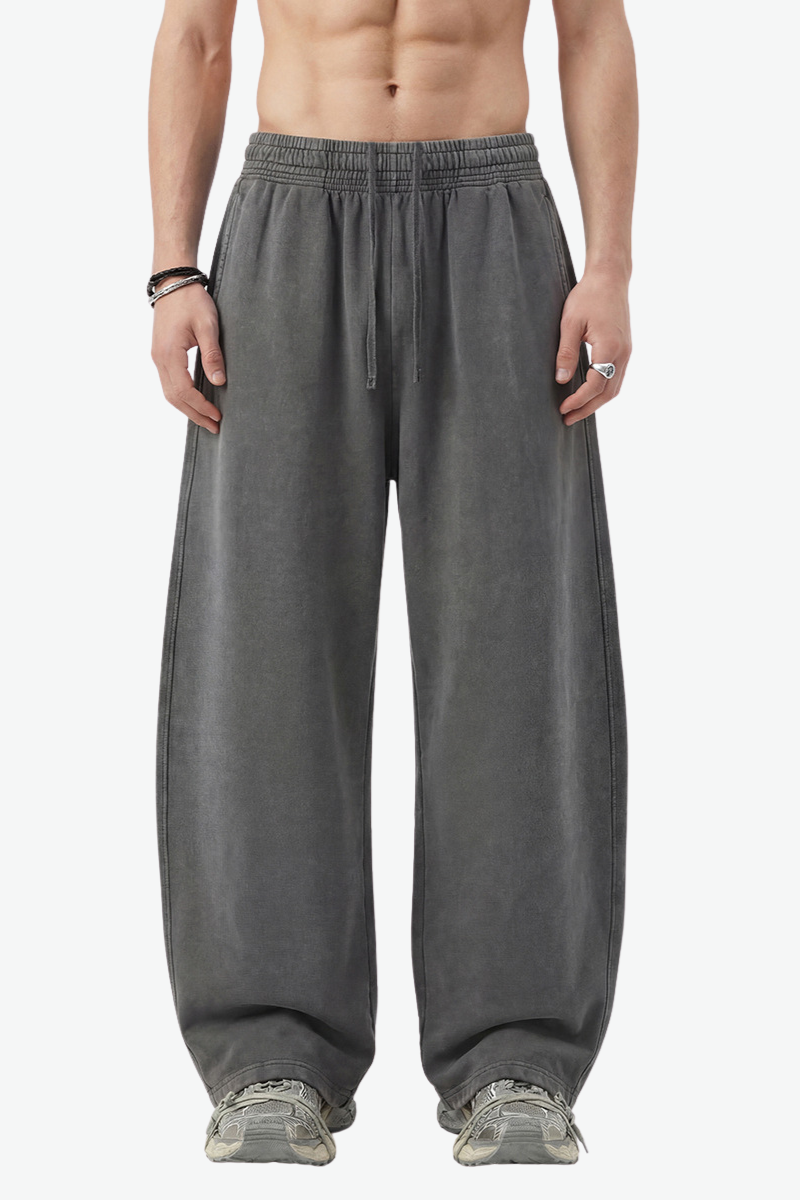Unisex 360g Cotton Washed Elastic Curved Wide Pants