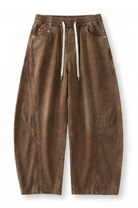 Men's Spring Summer Heavy Cotton Curved Wide Cargo Pants