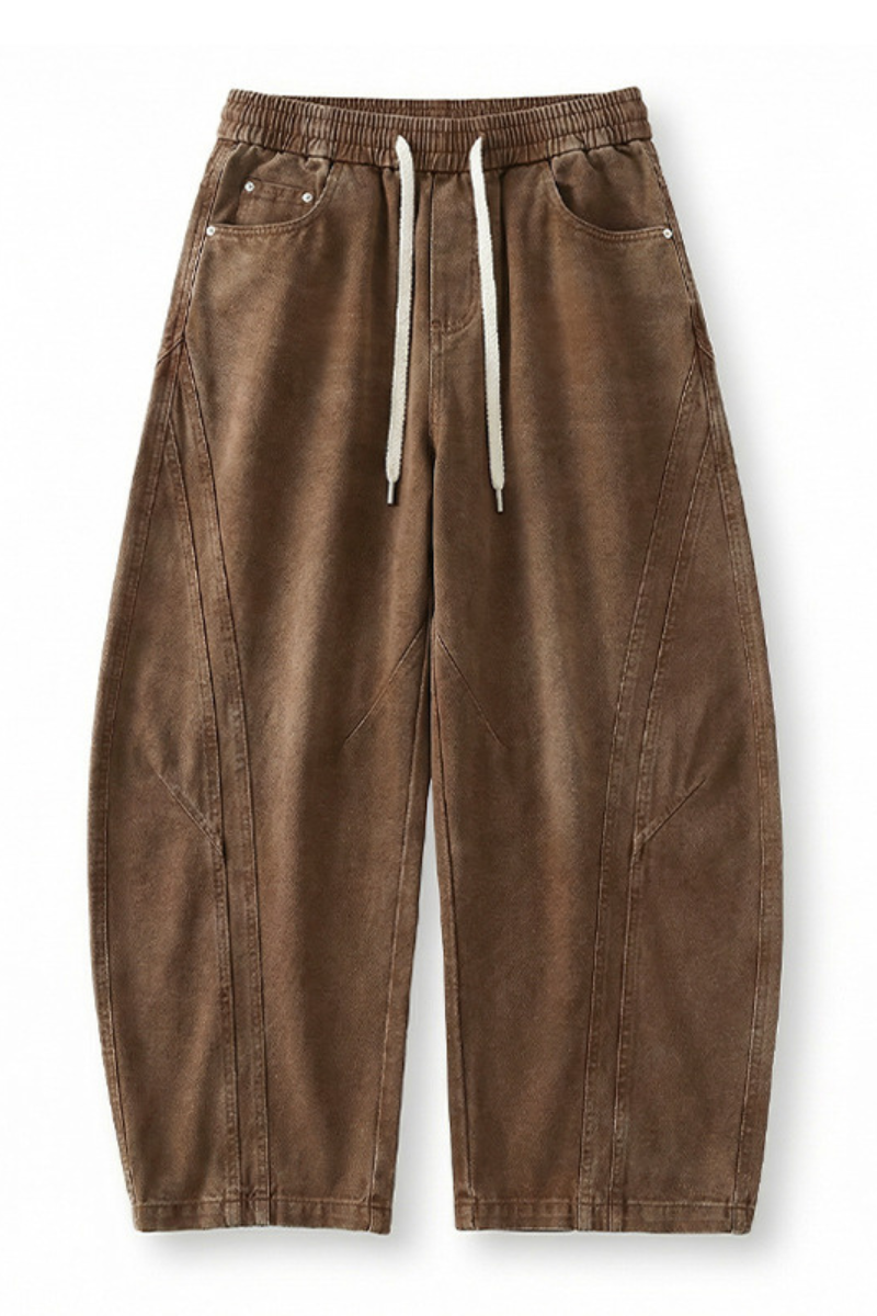 Men's Spring Summer Heavy Cotton Curved Wide Cargo Pants