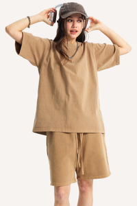 Unisex Summer Washed Distressed Fade Tee & Shorts Set