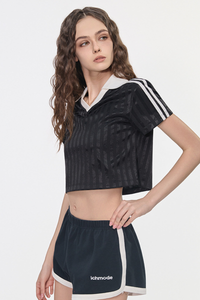 Color-blocked collegiate-style short T-shirt