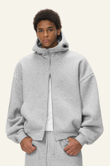 Men's  Streetwear Curved-Sleeve Boxy Hooded Jacket