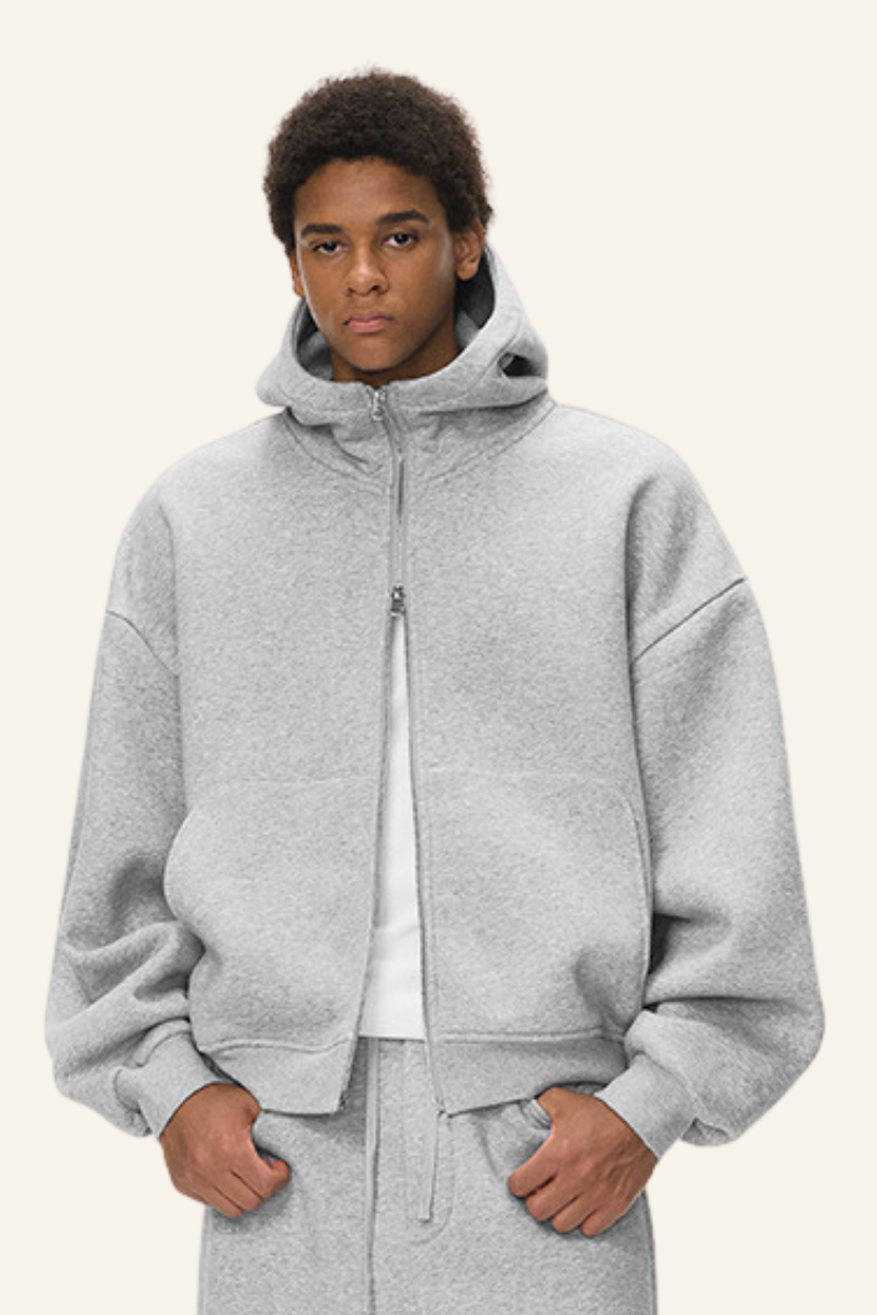 Men's  Streetwear Curved-Sleeve Boxy Hooded Jacket