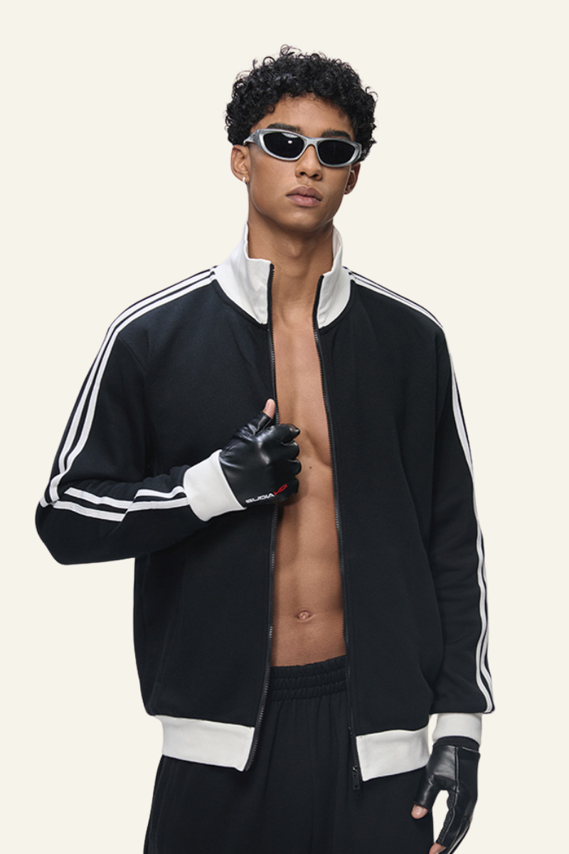 Men's Streetwear Vintage Stand-Collar Side-Striped Jacket