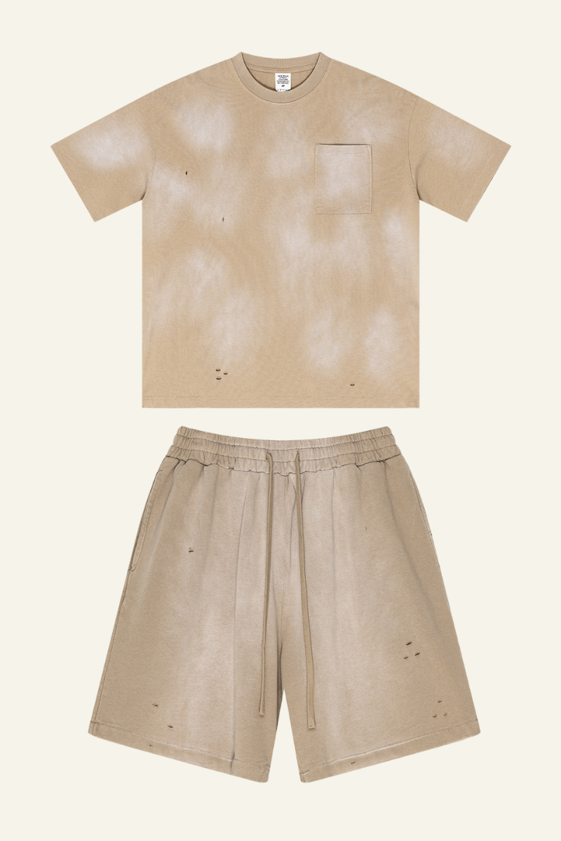 Men's Washed Gradient Colored Cotton Set:T-shirt And shorts