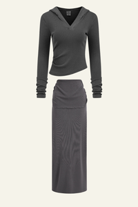 Women's Slim Fit Set:Long Seelve Top & Maxi Skirt