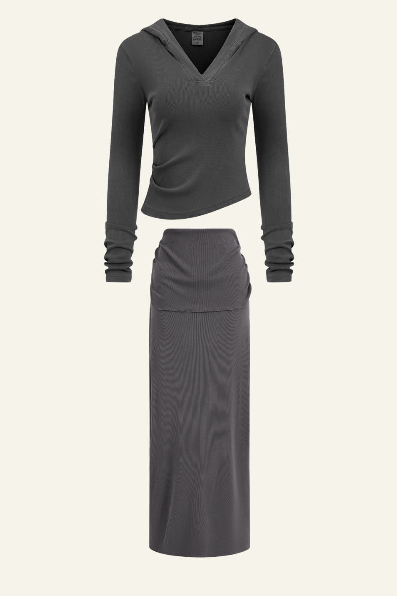 Women's Slim Fit Set:Long Seelve Top & Maxi Skirt