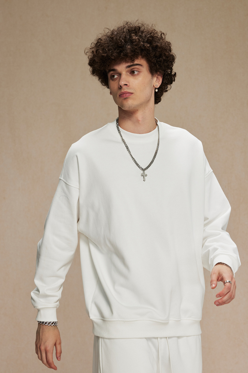 Men's Streetwear Relaxed Drop-Shoulder Solid Pullover
