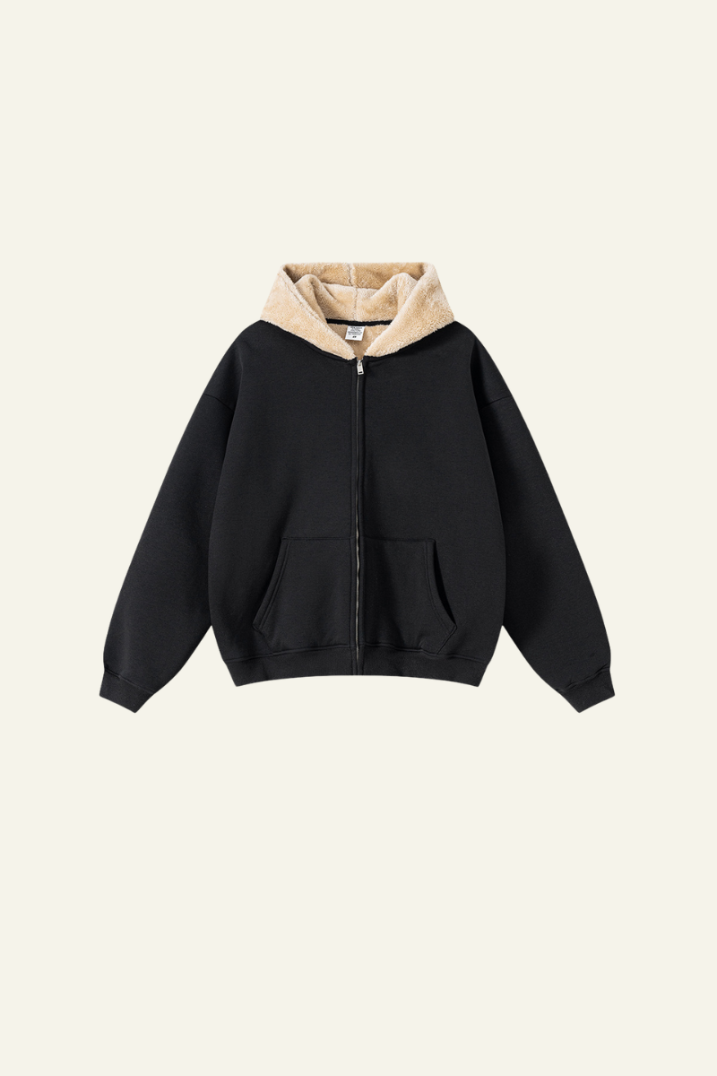 Men's Streetwear Brand Fleece-Lined Hooded Jacket