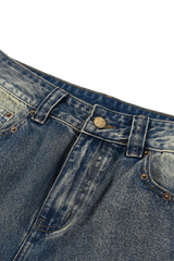 Men's Summer 385g Straight Distressed 7/8 Denim Pants