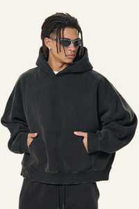 Men's Fleece-Lined Thick Washed Distressed Hoodie.