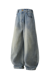 Men's Spring Summer Washed Vintage Wide Curved Jeans