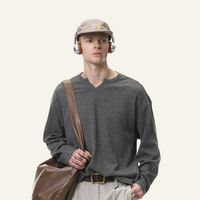 Men's Streetwear V-Neck Waffle Textured Knit Sweater