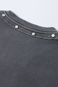 Men's Summer 285g Cotton Washed Rivet Ribbed Oversized Tee