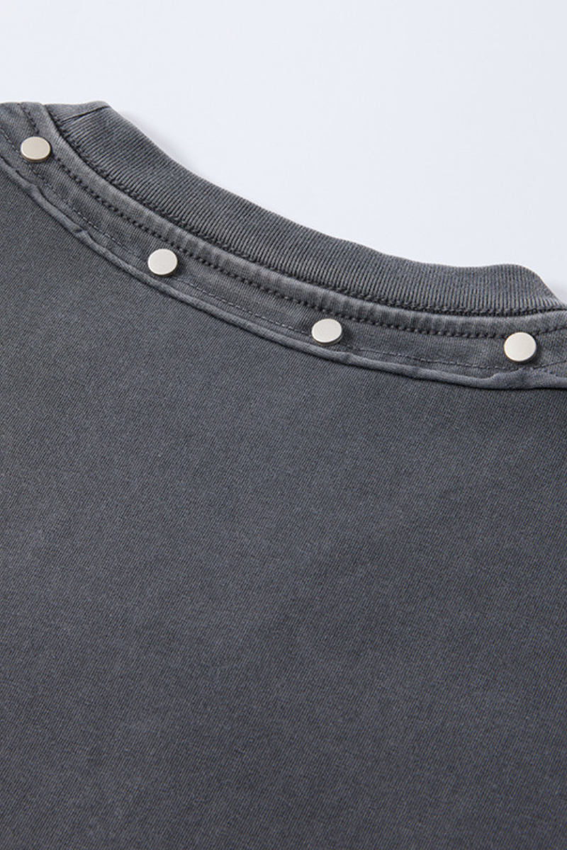 Men's Summer 285g Cotton Washed Rivet Ribbed Oversized Tee