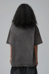 Women's Summer 275g Washed Batik Oversized Small Neck Tee