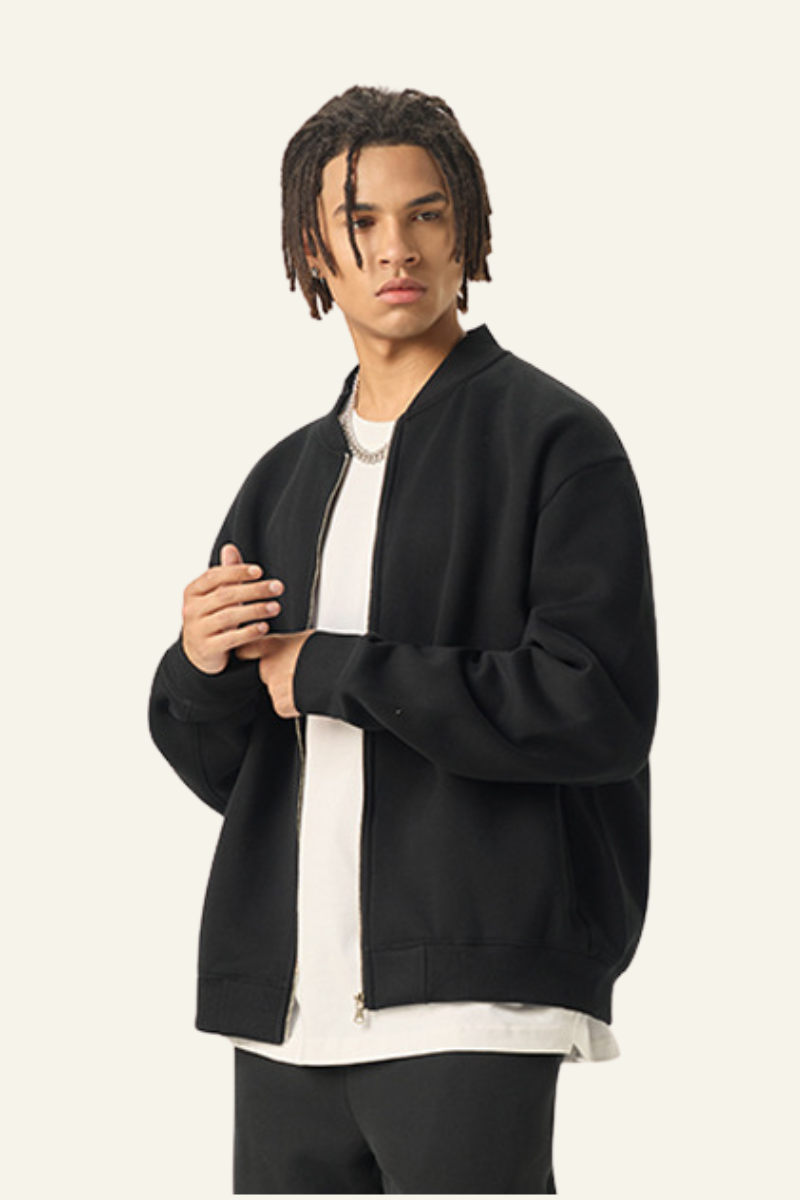 Men's Streetwear Stand Collar Fleece-Lined Zipper Jacket