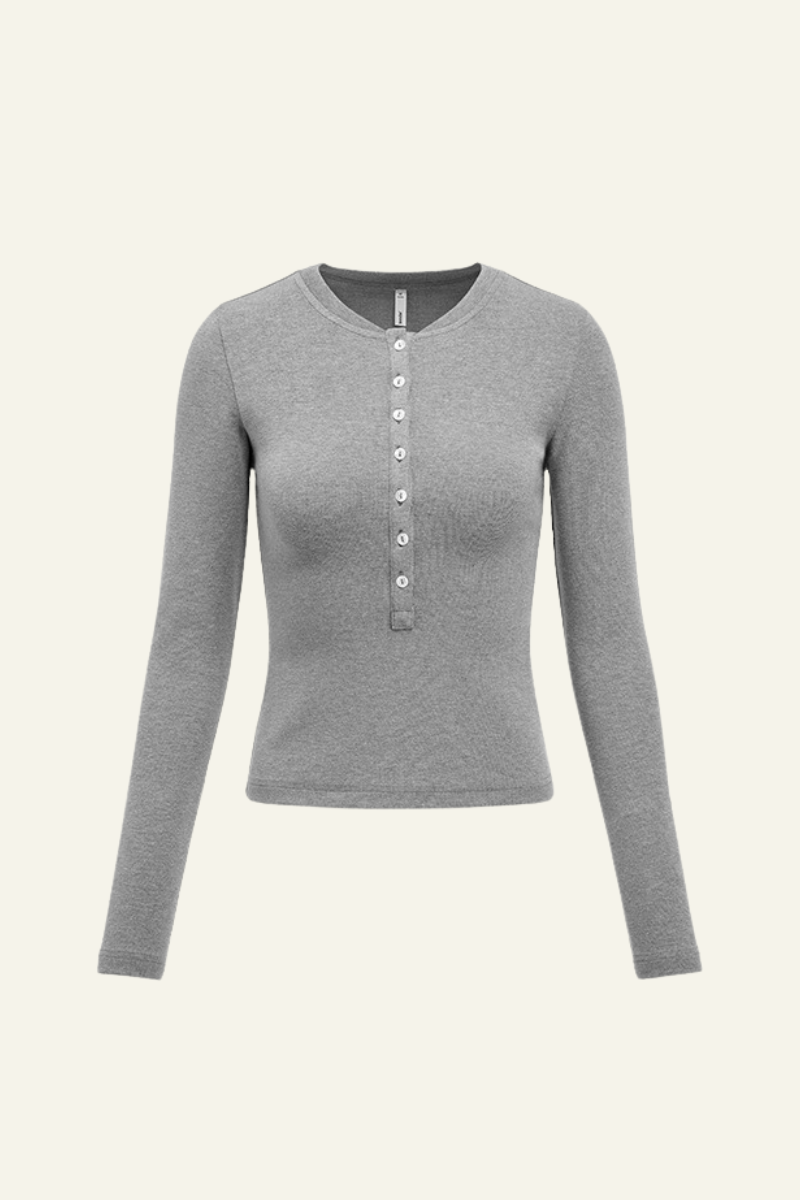Women's Slim Fit Henley Neck Long Sleee T-shirt