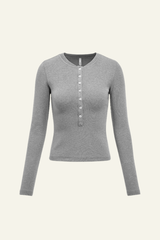 Women's Slim Fit Henley Neck Long Sleee T-shirt