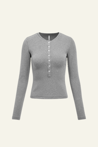 Women's Slim Fit Henley Neck Long Sleee T-shirt