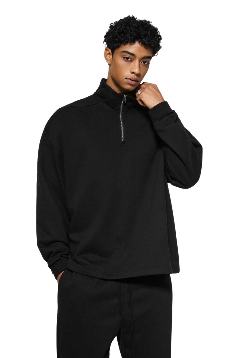 Men's Spring Summer 450g Half Zip Raw Edge Stand Collar Set