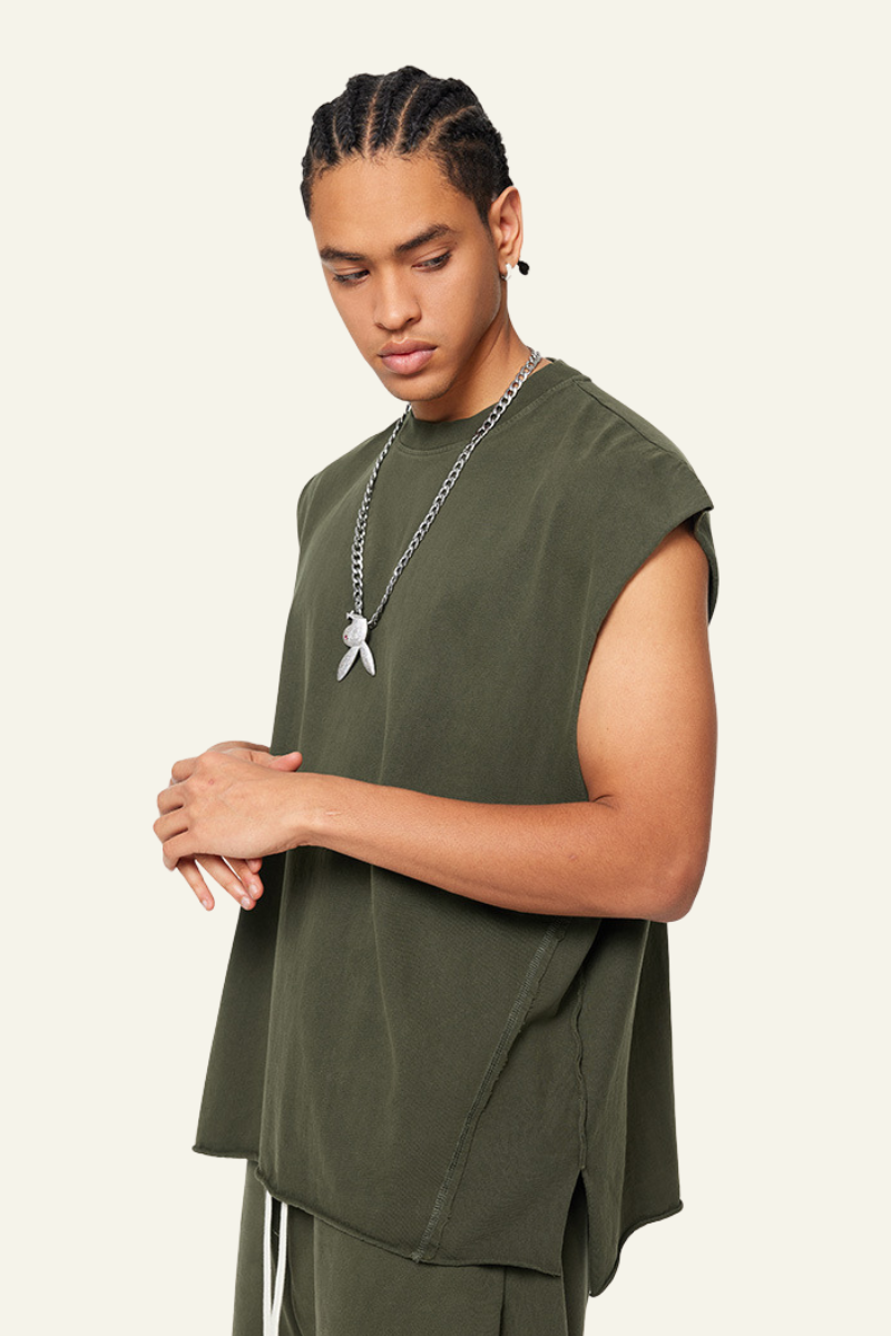 Men's Cotton 270 Heavyweight Washed Side Slit Tank Top