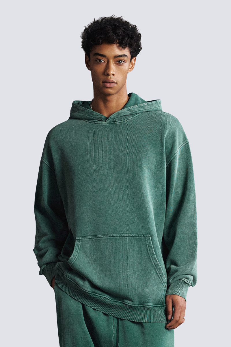 Men's 420g Heavy Cotton Washed Distressed Hoodie