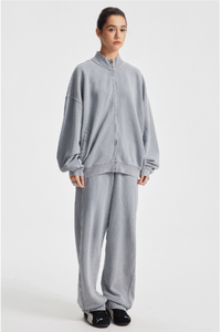 Women's Cotton Streetwear Set:Stand Collar Jacket And Wide-Leg Pant
