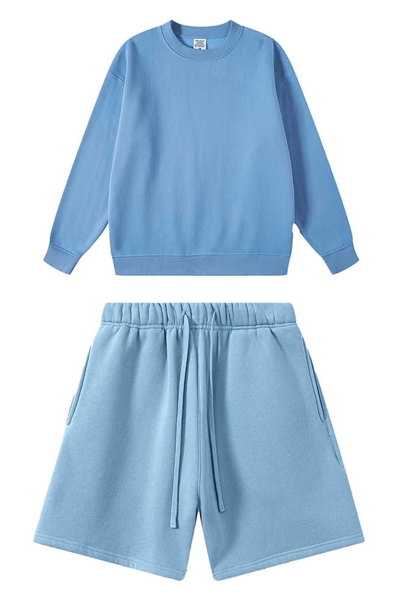 Men's Streetwear Set:Round-neck Pullover And Shorts