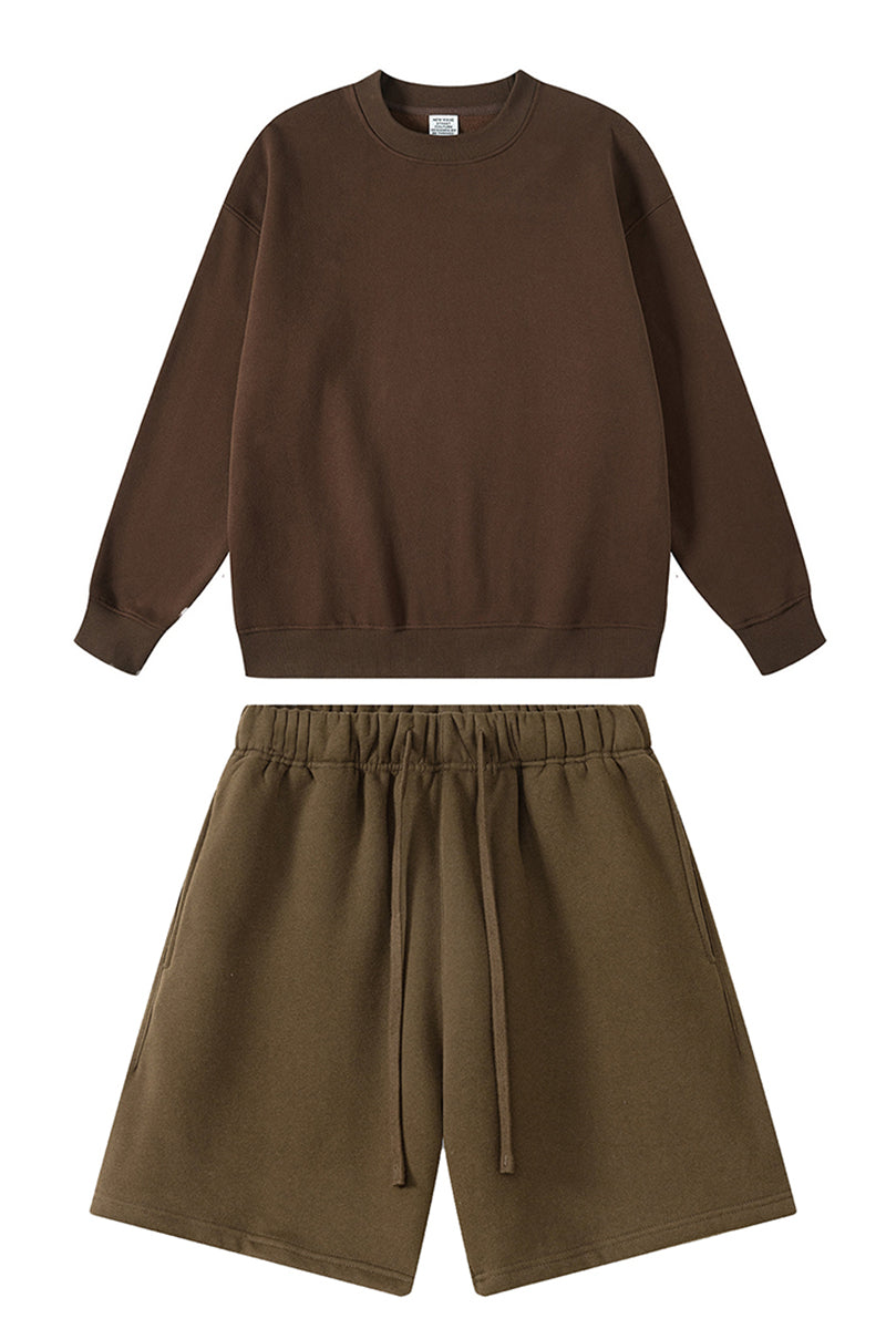 Men's Streetwear Set:Round-neck Pullover And Shorts